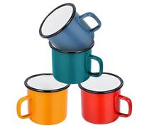 WIYETY Juego de 4 tazas de esmalte: 350 ml reutilizables tazas de esmalte, tazas de café de porcelana portátiles para camping, oficina, fiesta, casa (rojo+azul+verde+amarillo)