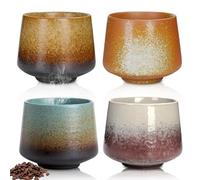 WIYETY Juego de 4 tazas de espresso retro de cerámica, hechas a mano, 190 ml, pequeñas tazas de espresso, de pared gruesa, para espresso, moca, macchiato, té (cerámica gruesa)
