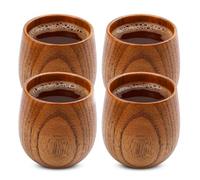 WIYETY Juego de 4 vasos de madera de 200 ml, vasos de madera natural, diseño de fondo plano, tazas de madera, para el hogar y la oficina