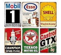 WIYETY Juego de 6 carteles de chapa retro para garajes: 20 x 30 cm, para garaje, retro, de metal, estilo vintage, decorativo para taller, pared de casa, decoración de bar, decoración