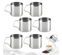 WIYETY Juego de 6 jarras de leche de acero inoxidable, 90 ml, mini jarra de espuma de leche de 3 oz, pequeñas jarras para café y café con leche