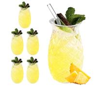 WIYETY Juego de 6 vasos de piña: 400 ml, vasos de cóctel transparentes con relieve de piña, reutilizables, vasos de jugo, vasos de tubo en forma de piña, perfectos para el hogar, restaurantes y