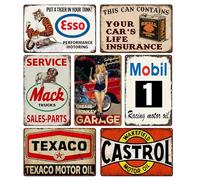 WIYETY Juego de 7 carteles de chapa retro para garajes: 20 x 30 cm, para garaje, retro, de metal, estilo vintage, decorativo para taller, pared de casa, habitación, bar, decoración