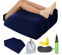 WIYETY Juego de cojines inflables para piernas elevadas, Almohada de Piernas, Cojín de Cuña Hinchable con Antifaz y Tapones para los Oídos, Cojín de Apoyo para Mejorar el Sueño (Azul)