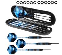 WIYETY Juego de dardos profesionales de acero con punta de metal, 22 g, 3 unidades, con caña de aluminio, vuelos de repuesto y anillos de goma, punta de metal profesional para torneos (azul)