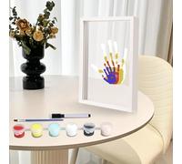 WIYETY Juego de marcos de fotos de bebé con impresión de manos para familias, marco de fotos de madera multicolor (6 colores)