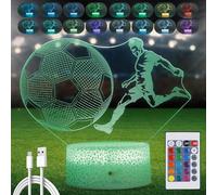 WIYETY Lámpara de ilusión 3D de fútbol, luz nocturna de fútbol, regalos de fútbol para niños, luz nocturna con mando a distancia y 16 colores de color, decoración de habitación infantil