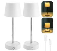 WIYETY Lámpara de mesa LED con batería USB recargable, 2 unidades, telescópica, luz blanca cálida, lámpara de noche táctil para mesita de noche