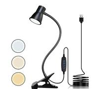 WIYETY Lámpara LED de lectura con pinza: lámpara regulable para cama, cuello de cisne USB, lámpara con 3 modos de temperatura de color, lámpara LED con pinza para mesita de noche, para dormitorio y