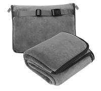 WIYETY Manta de Viaje 2 en 1 para Avión - Cojín Transformable, Portátil, Ultraligera y Cálida - Con Fijación para Maleta - Ideal para Oficina y Negocios - Gris, 152 x 127 cm