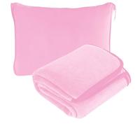 WIYETY Manta de viaje para avión, cojín transformable 2 en 1, manta portátil de avión con fijación para maleta, para oficina, viajes de negocios, viajes, ultraligera y cálida, color rosa, 152 x 127 cm