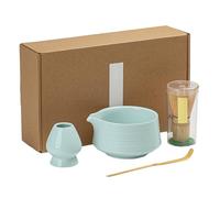 WIYETY Matcha - Juego de 4 piezas con batidor de matcha de bambú hecho a mano, soporte para batidor, cuenco para matcha con caño vertedor y cuchara para matcha, kit matcha de cerámica para ceremonia