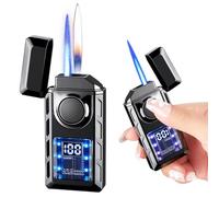 WIYETY Mechero de metal inteligente de doble llama, con dos llamas de metal con cámara de aire visible, encendedor inflable a prueba de viento, adecuado para regalo, color negro