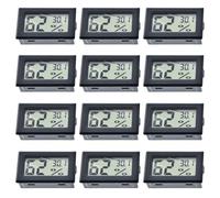 WIYETY Mini termómetro higrómetro interior: 12 unidades Termómetro digital cuadrado con conversión de ℃/℉, termómetro para sala de estar, oficina, invernadero, estudio, bodega (negro)