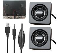 WIYETY MiniYX 3,5 mm TRS USB altavoces, 2 unidades, negros, para pegar, estéreo, 2.0, garantía limitada, altavoces para ordenadores, tabletas, dispositivos portátiles