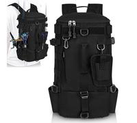 WIYETY Mochila de pesca grande con soporte para caña, mochila impermeable para aparejos, multifunción para camping y deportes al aire libre, color negro, 45 x 16