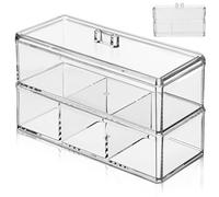 WIYETY Organizador de Maquillaje Acrílico: Organizador de Cosméticos 2 Niveles Apilables con Tapa para Almacenaje de Cosméticos 3 Compartimentos de acrílico Almacenamiento Transparente Apilable