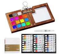 WIYETY Paleta de acuarela de 24 colores: paleta de acuarela portátil, juego de viaje de acuarela, paletas con pincel de acuarela, cuaderno de bocetos, paleta con pincel de acuarela, cuaderno de