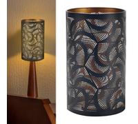 WIYETY Pantalla de lámpara de metal E27, color negro, 12 x 12 x 20 cm, cilíndrica, tallada, grabada con láser, montaje con tornillo, para lámparas de mesa