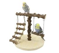 WIYETY Parque infantil para periquitos, parque infantil de madera con juguete, escalera, columpio, percha de madera, para cacatúas, loros, periquitos, 22 x 22 x 21,5 cm