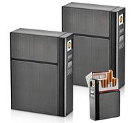 WIYETY Pitillera con encendedor: 2 en 1 de aluminio, 2 unidades de pitillera para mecheros, puede cargar 20 barriles, carga USB