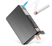 WIYETY Pitillera con encendedor sin llama: Pitillera extraíble de metal, resistente al viento para 20 cigarrillos, carga USB para hombres y papá (se vende sin gas)