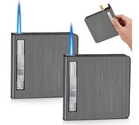 WIYETY Pitillera con mechero: 2 unidades de aluminio para cigarrillos, resistente al viento, encendedor de gas, encendedor de tormenta, puede contener 20 barriles (se vende sin gas) (negro)