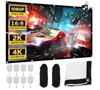 WIYETY Proyector de pantalla de 100 pulgadas: pantalla de proyección HD 16:9, lienzo para proyector con cuerdas y ganchos, pantalla de película portátil para el hogar, oficina, escuela y camping al