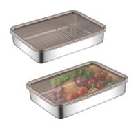 WIYETY Recipiente Caja con Tapa: 2 Recipientes para Alimentos Juego Contenedor Acero Inoxidable Almacenamiento de Apilables con Tapas Herméticas, Apilables, para Recipientes para Carne y Queso