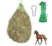WIYETY Red de heno para caballos grande: red de alimentación con anillas y mosquetón, red de heno para caballos 100 cm, malla 5 x 5 cm, saco de heno para caballos, color verde