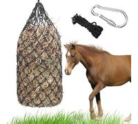 WIYETY Red de heno para caballos grande: red de alimentación con anillas y mosquetón, red de heno para caballos 100 cm, malla 5 x 5 cm, saco de heno para caballos, color negro