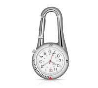 WIYETY Reloj de enfermera de plata: reloj de cuarzo multifuncional con mosquetón, pequeño reloj de cinturón luminoso para médicos, enfermeras, paramédicos, chefs, deportes, ciclistas, escaladores,