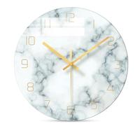 WIYETY Reloj de Pared de Vidrio de 30cm: Relojes de Pared de Mármol Estilo Nórdico, Hermosa Decoración de Pared, Ideal para Cocina, Dormitorio, Sala (Mármol Blanco)