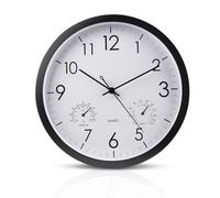 WIYETY Reloj de pared silencioso negro: reloj de cocina con termómetro e higrómetro, relojes exteriores, reloj de jardín exterior, reloj de pared grande, relojes exteriores para la terraza