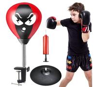 WIYETY Saco de boxeo de escritorio de color rojo y negro con ventosas fuertes y abrazadera de mesa, pelota de punching para oficina, para aliviar el estrés, para escritorio de pie, regalos divertidos