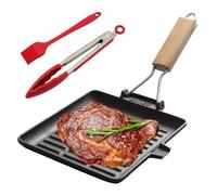 WIYETY Sartén parrilla de inducción con asa: sartén antiadherente de hierro, 20 x 20 cm con clip para alimentos, fácil de limpiar, adecuada para todo tipo de fuegos