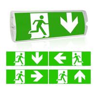 WIYETY Señal de salida de emergencia LED profesional con batería de emergencia | IP65 impermeable señal de salida de emergencia | 4 pictogramas de seguridad intercambiables | Carga automática para