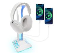 WIYETY Soporte para auriculares RGB con 2 puertos USB y 1 conector tipo C, 6 modos de cambio de color RGB, colgador universal de auriculares para videojuegos, color blanco