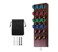 WIYETY Soporte para dardos de madera para colgar: soporte para diana con clavos de metal y bolsillo para dardos, soporte para 12 dardos, accesorios para dardos, práctico almacenamiento para dardos de
