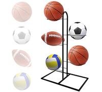 WIYETY Soporte para pelotas de 5 niveles: soporte vertical para balones de fútbol, estante de almacenamiento de pelotas, soporte de baloncesto para pelotas, baloncesto, color negro