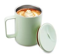 WIYETY Taza de café de 400 ml: doble pared al vacío térmica de acero inoxidable, taza de café y té, con asa y tapa deslizante, sin BPA, taza de té de acero inoxidable 316