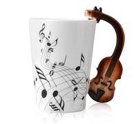 WIYETY Taza de café porcelana cerámica taza de música: tazas de café con mango de notas, taza de café de cerámica para violín, regalos de músicos taza de café para bebidas calientes y frías