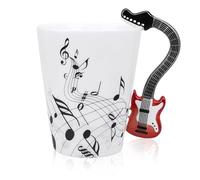 WIYETY Taza de café porcelana cerámica taza musical: tazas de café con mango de notas, guitarra eléctrica taza de café de cerámica, regalos de músicos taza de café para bebidas calientes y frías, rojo