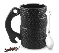 WIYETY Taza de cerámica grande, 500 ml, cerámica creativa con cuchara, taza 3D, taza de café, taza de regalo para el hogar, oficina, coche, regalo, color negro