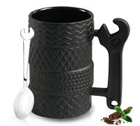 WIYETY Taza de neumático con cuchara de 500 ml: taza de neumático grande de cerámica, taza de cerámica creativa, taza 3D, tazas de café, taza de regalo para el hogar, oficina, coche, conductor