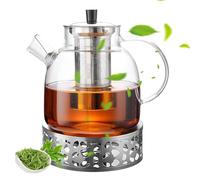 WIYETY Tetera con filtro de 1,5 L: tetera de cristal con base de acero inoxidable y mango con protección antiquemaduras, gran capacidad, tetera de alto contenido de borosilicato de cristal, tetera y