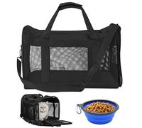 WIYETY Transportbox Katze Katzentransporttasche Haustiertasche: 3-6kg Katzen Transportboxen Faltbar mit Klappschüssel, Transporttasche Katze für Katzen kleine Hunde Schwarz