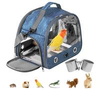 WIYETY Transportbox Transportbehälter para pájaros: mochila para pájaros con Sitzstange y bandeja de acero inoxidable, ligero transpirable, jaula de viaje para loros periquitos (33 x 17 x 26 cm)