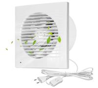 WIYETY Ventilador de pared para baño de 100 mm, ventilador de ventilación: ventilador de ventilación de 4 pulgadas con interruptor, funcionamiento silencioso y válvula antirretorno, 150 m³/h para