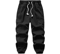 WIYOSHY Pantalones Cargo Cargo con cordón y Cintura elástica para niños (FR/ES, Números, 140, Regular, Negro)